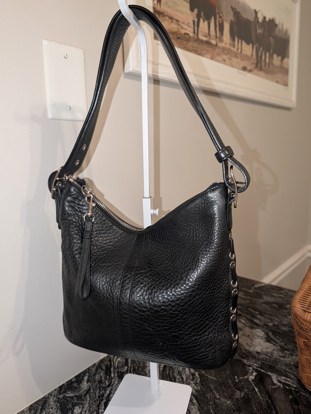 Vintage Coach Black Pebbled Leather Hobo Bag 9350